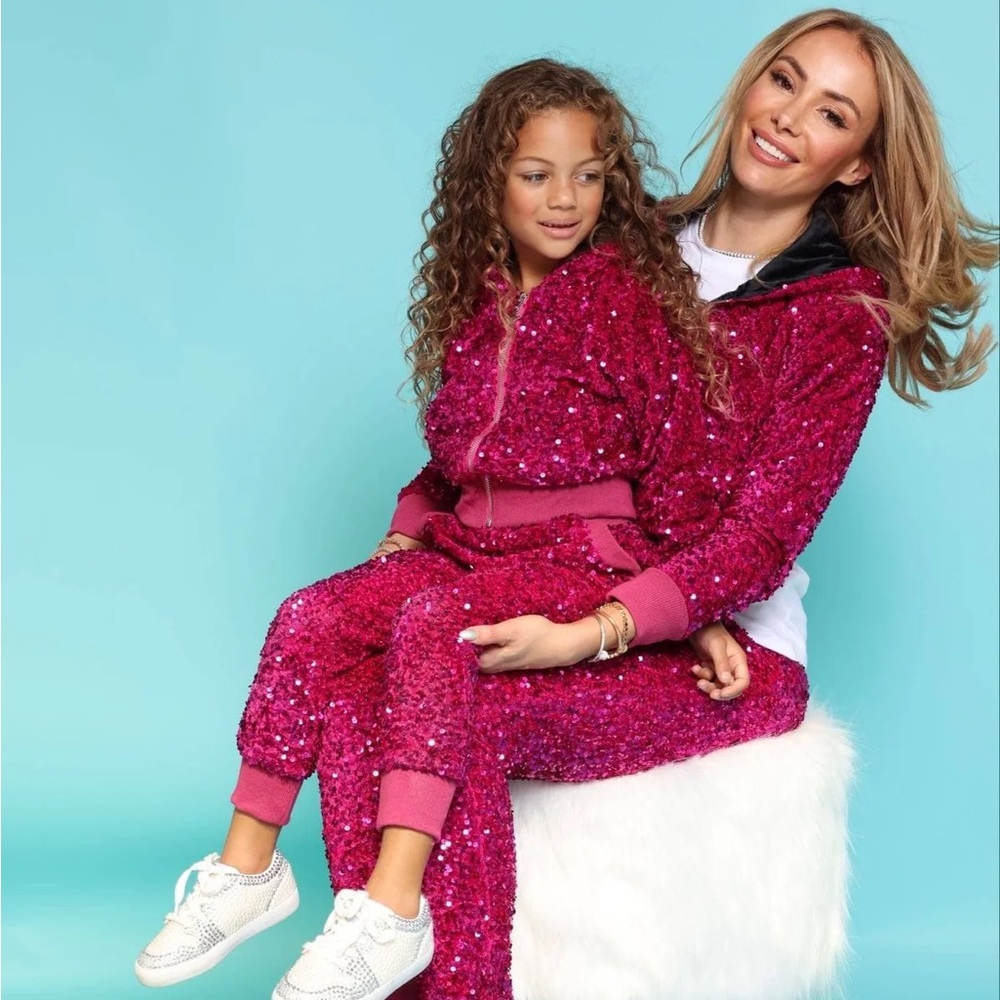 Mommy & Me sequins tracksuit in Pink